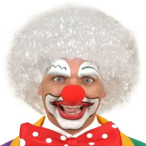 Beyaz Renk Kıvırcık Afro Bonus Peruk ve Kırmızı Sünger B Seti