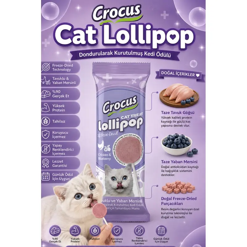 Crus Tuklu Ve Yaban Mersinli Kedi Lolipop 10 lu paket ( 10x1,4 gr ) 3