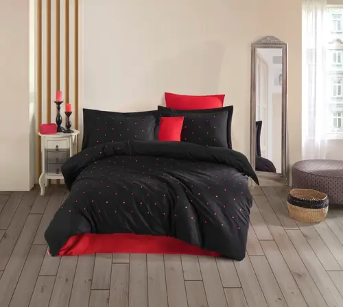 Çift Kişilik Poplin Premium Nakışlı Nevresim Lubow Siyah