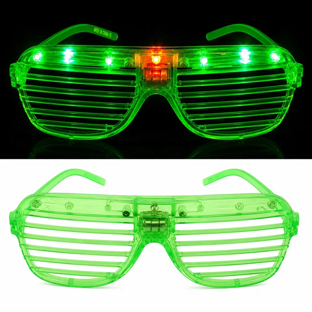 LED Işıklı Panjur Parti Gözlüğü Yeşil Renk Shutter Gözlük