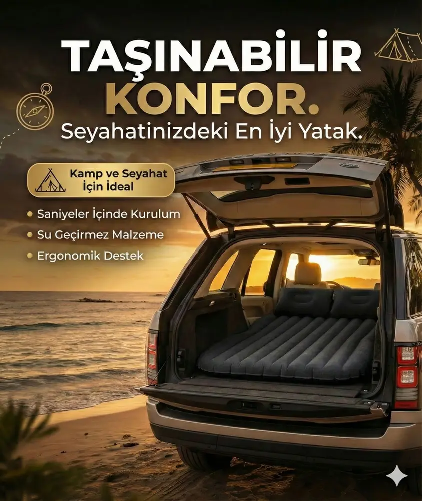 Araç İçi Şişme Yatak Araba Ve Kamp Yatağı Çanta Elektrikli Pompa Tamir Kiti Ve Yastıklı Yatak Seti 2