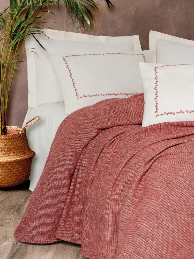 Embrova Şönil Çift Kişilik Yatak Örtüsü/Pike Takımı Loom Bordo 3