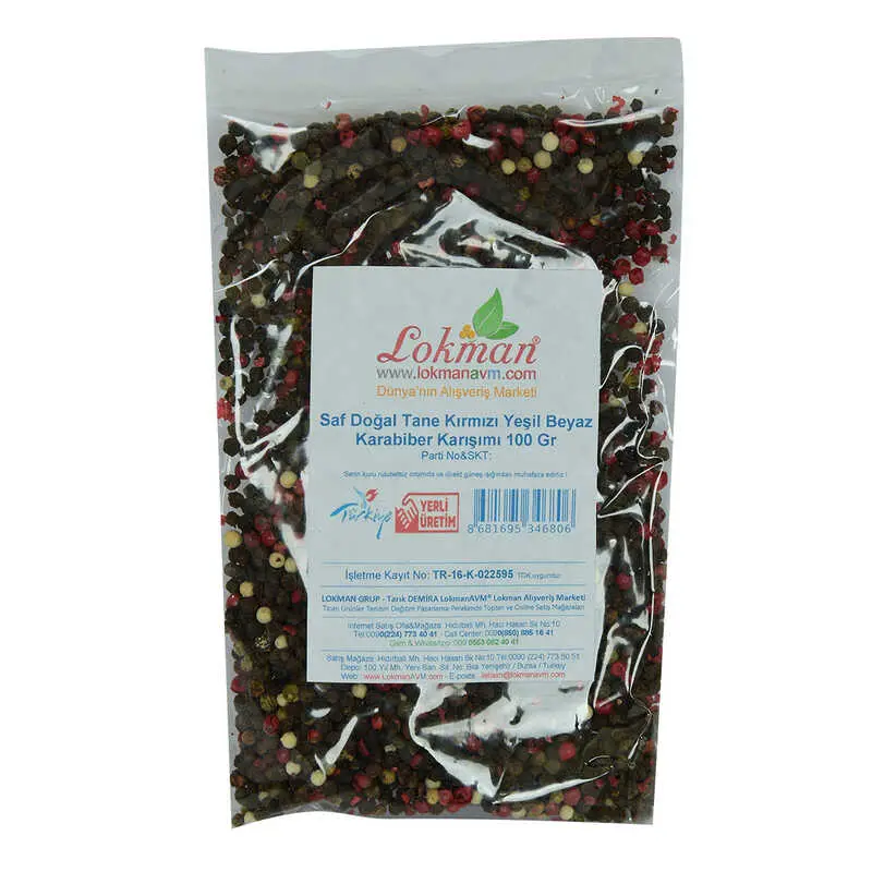 Saf Doğal Tane Kırmızı Yeşil Beyaz Karabiber Karışımı 100 Gr Paket 3