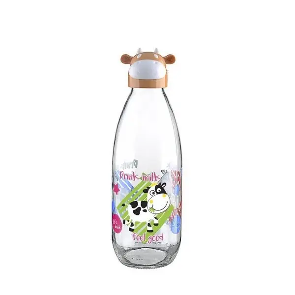 İnek Tasarımlı Sevimli Cam Suluk - Süt Şişesi 1000 ML 3