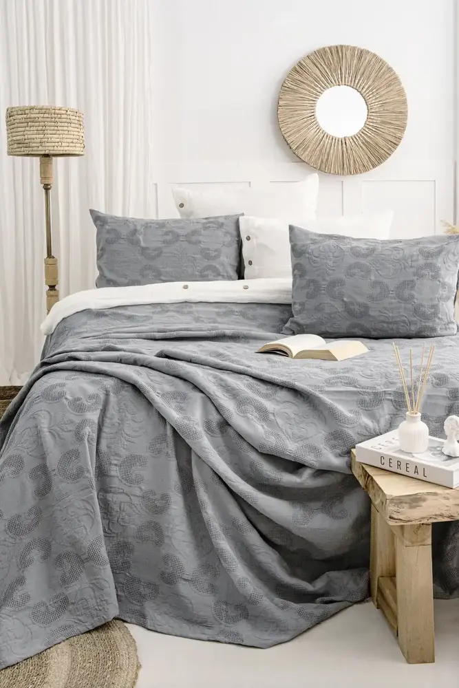 Şaheser Home Collection Yatak Örtüsü Çift Kişilik İt Antrasit