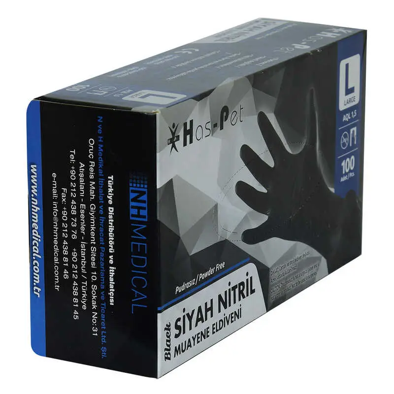 Pudrasız Siyah Nitril Eldiven Büyük Boy (L) 100 Lü Paket 4