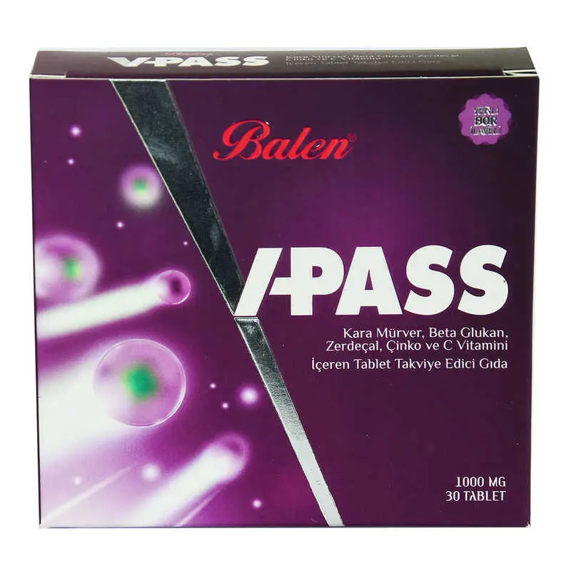 V-Pass Kara Mürverli Zerdeçallı Çinko ve C minli 1000 Mg X 30 Tablet 3