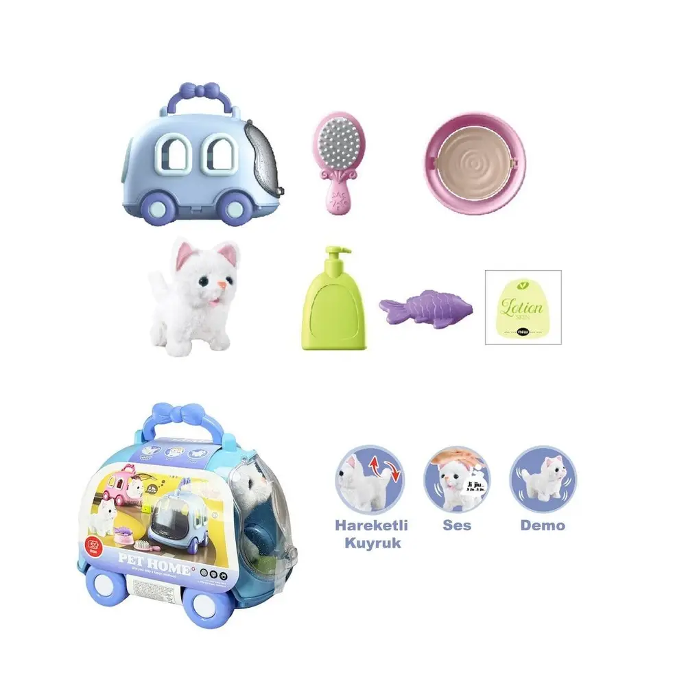 JND-6801 Taşıma Araba Çantalı Hareketli Pilli Kedi Set -Vardem Oyuncak 5