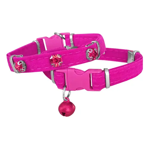 Kadife Kedi Boyun Tasması Taşlı 20-32 cm Pembe