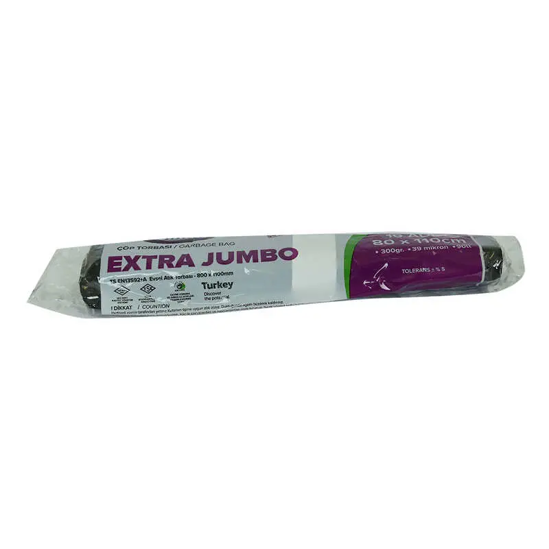 Torbası Extra Jumbo Boy 80x110Cm 300Gr 39Mikron 90Lt Siyah Rulo 10 Adet