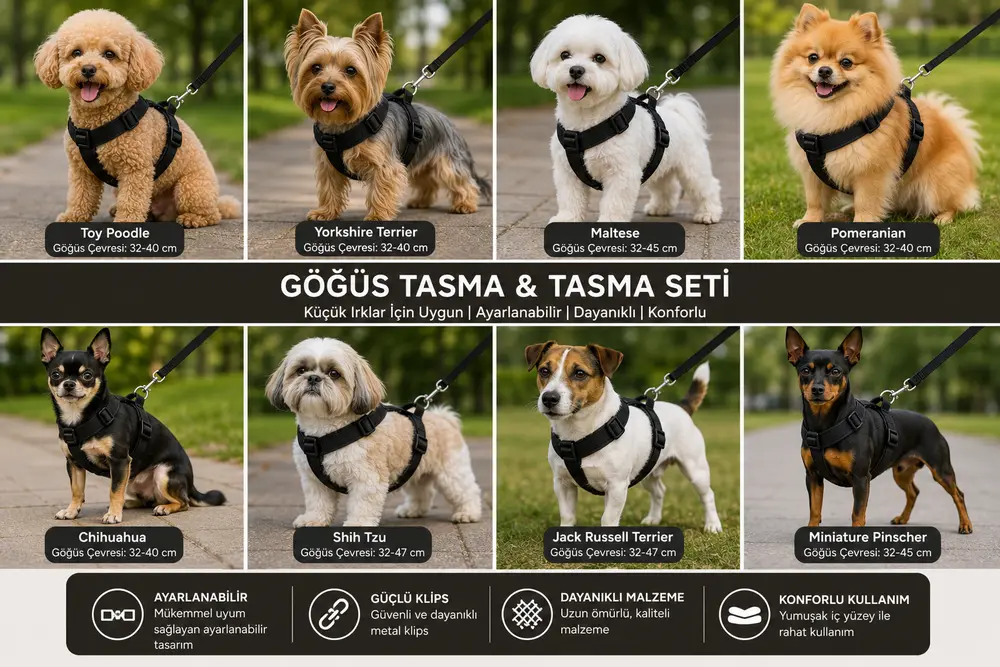 Gezdirme Kayışlı Dokuma Köpek Göğüs Tasma Seti 32*47-110 cm Siyah 7