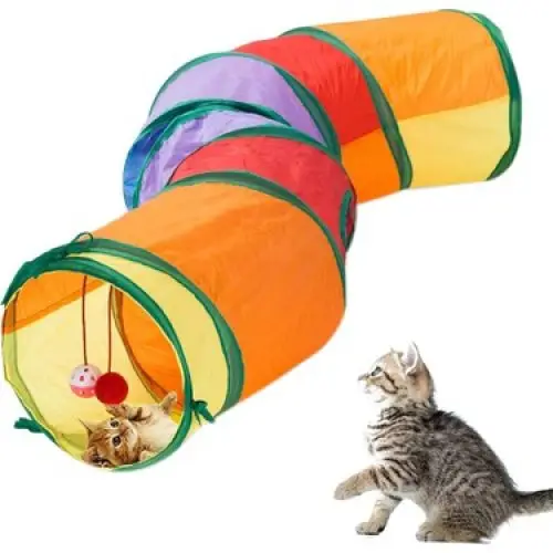 Gökkuşağı Desenli S Model Kedi Oyun Tüneli, Katlanabilir 125 cm 6