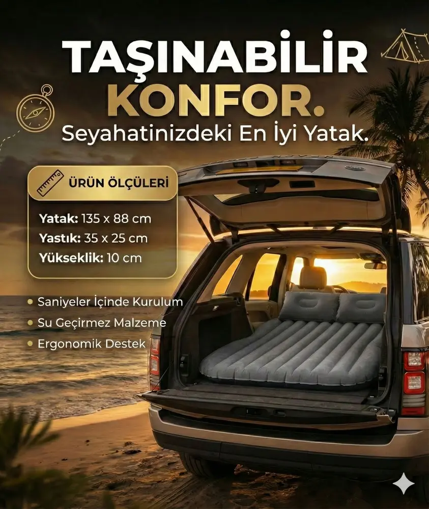 Araç İçi Şişme Yatak Araba Ve Kamp Yatağı Çanta Elektrikli Pompa Tamir Kiti Ve Yastıklı Yatak Seti 3
