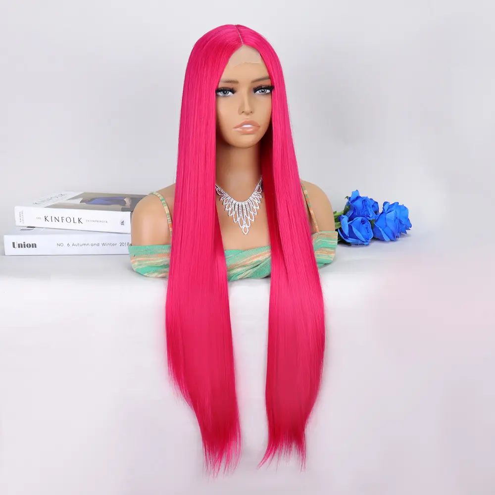 Koyu Pembe Ekstra Uzun Tül Peruk 2