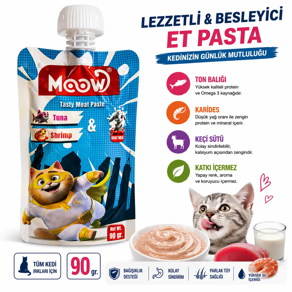 Moow Taze Ton Balıklı Karidesli ve Keçi Sütlü Kedi Et Ezmesi 90 gr 3