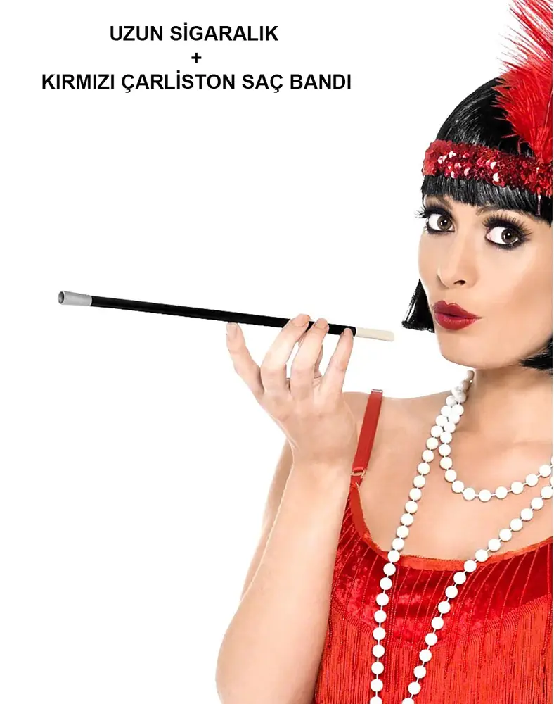 1920'ler 1990'lar Gatsby Kadın Aksesuar Seti – Kırmızı Charleston Bandı ve lık