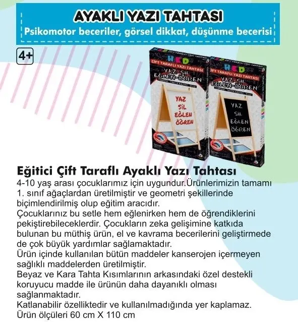 Yazı Tahtası Çift Taraflı Ayaklı Mıknatıslı Yazı Tahtası Seti 110 x 60 2