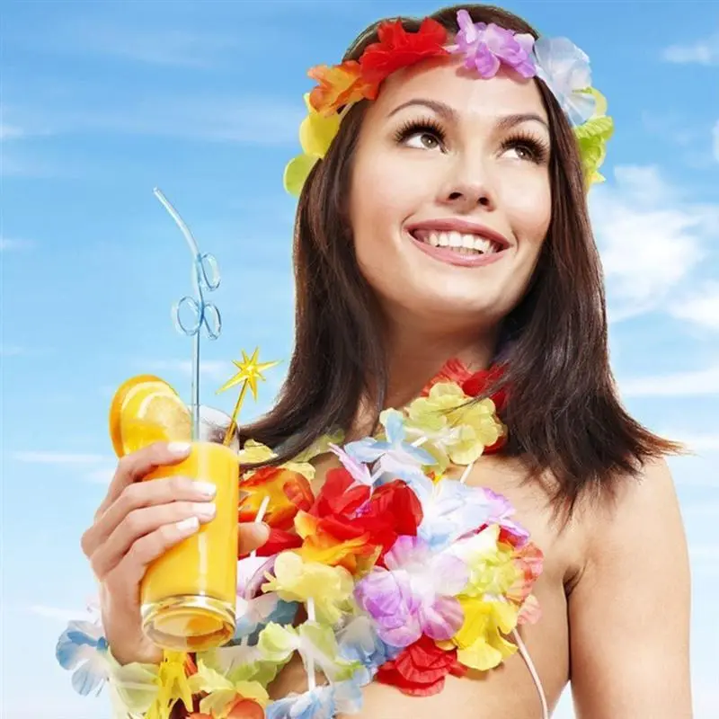 Rengarenk Hawaii Kolye Taç Bileklik Seti 4 Parça 4