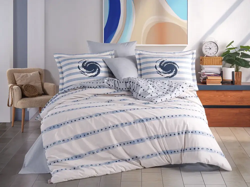 Çift Kişilik Poplin Nevresim Squall Deniz
