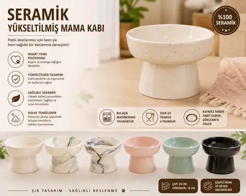 Yüksek Altlıklı Oval Seramik Su Kabı 250 ml Çeşitli Renklerde