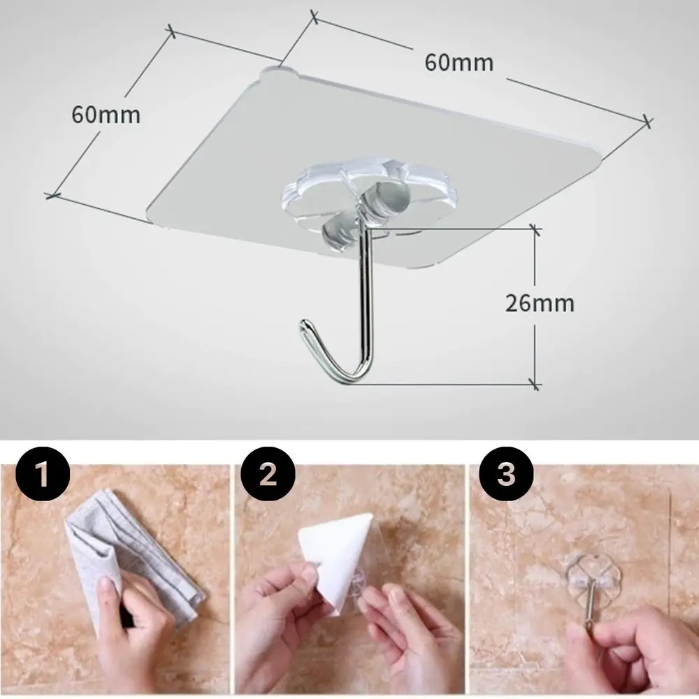 10'lu Şeffaf Kendinden Yapışkanlı Güçlü Askı Kancası, Banyo Mutfak Organizer, İz Bırakmaz Pratik Askı 5