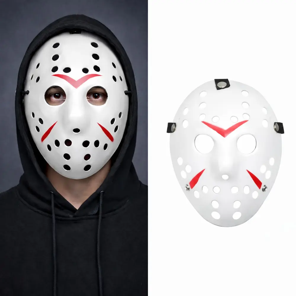 Beyaz Renk Kırmızı Çizgili Tam Yüz Hokey Jason Maskesi Hannibal Maskesi 2