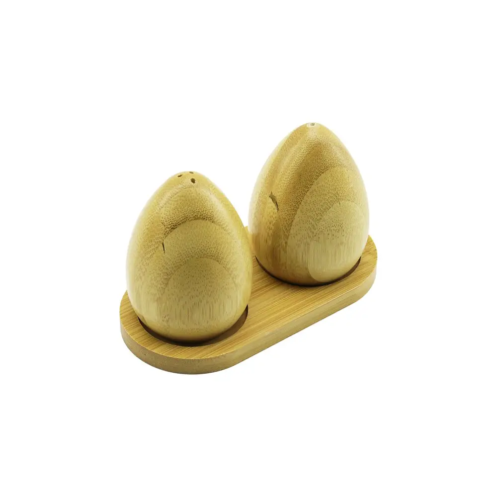 BAHARATLIK 2PCS YUMURTA MODELİ AHŞAP BAMBU TUZLUK BAHARATLIK AHŞAP STANDLI