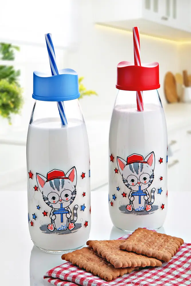 Hayvan Figürlü Pipetli Su Ve Süt Şişesi Cam 500 ML 2