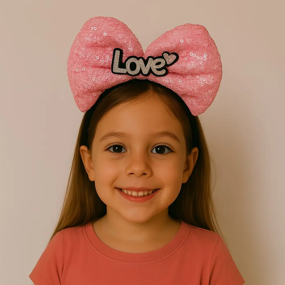 LED Işıklı Love Yazılı Fuşya Fiyonk Taç – Kız Çuk Parti Tacı 2
