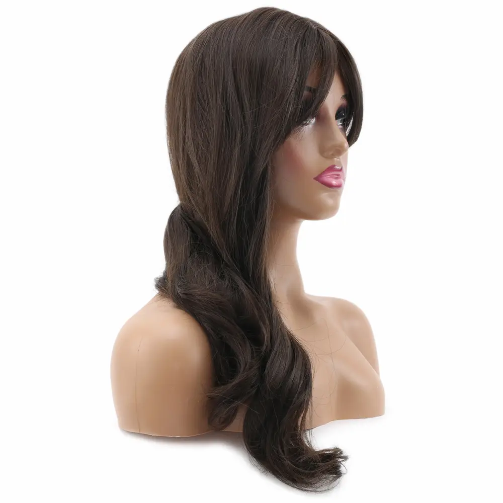 Hafif Daalı Orta Boy Perçemli Fiber Sen Peruk / Koyu Espresso Kahve 3