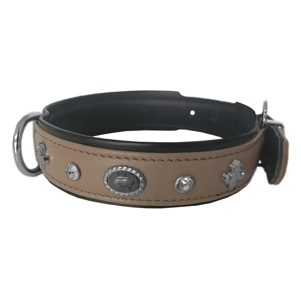 Deri Doğal Taşlı Köpek Boyun Tasması 28-33 cm X-Small Taba 5