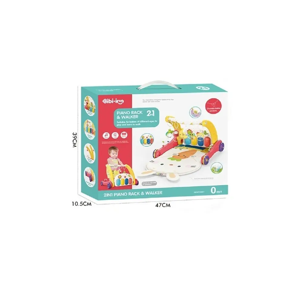 BIB6016- Vardem Piyanolu Bebek Yürüteci ve Tşan Desenli Kırmızı Oyun Halısı 2 in 1