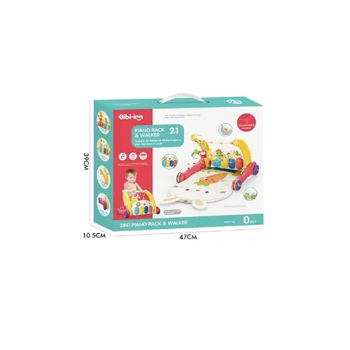 BIB6016- Vardem Piyanolu Bebek Yürüteci ve Tşan Desenli Kırmızı Oyun Halısı 2 in 1