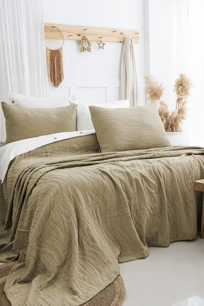 Şaheser Home Collection Yatak Örtüsü Çift Kişilik Janna Haki 2