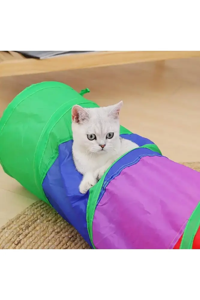 Gökkuşağı Desenli  Kedi Oyun Tüneli, Katlanabilir 125 cm 6