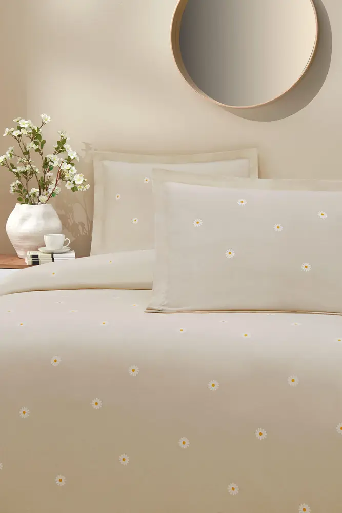 Özdilek Çift Kişilik Ranforce Nevresim Takımı Daisy Pure Bej 2