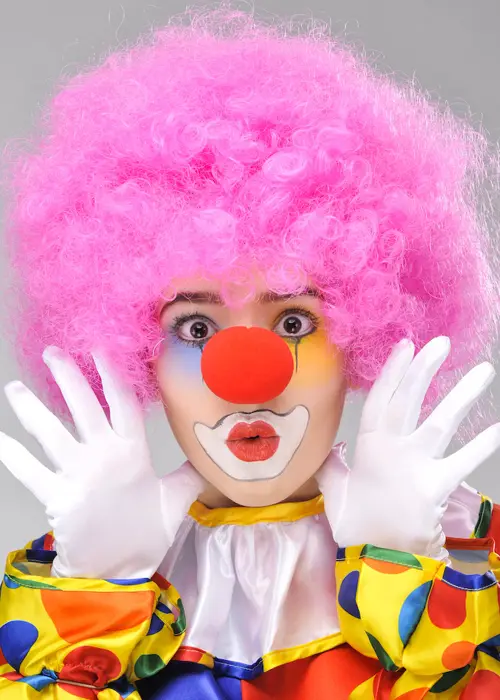 Pembe Renk Kıvırcık Afro Bonus Peruk Takma Saç ve Kırmızı Bürün Seti