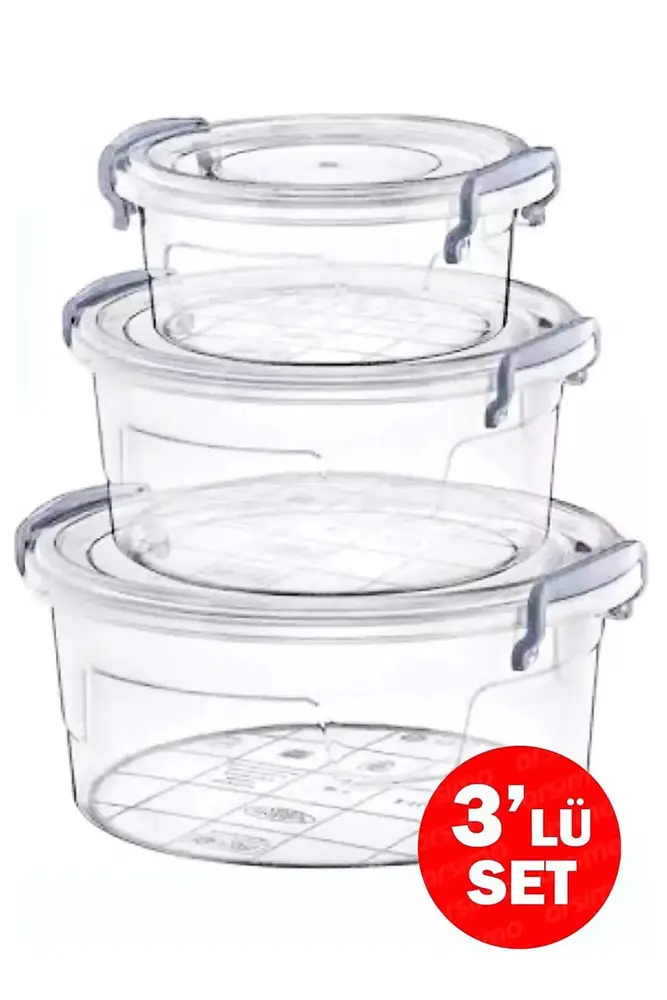 3lü Kilitli Saklama Kabı Seti İç İçe Geçmeli Şeffaf Plastik Sızdırmaz Gıda Saklama Kapları 5
