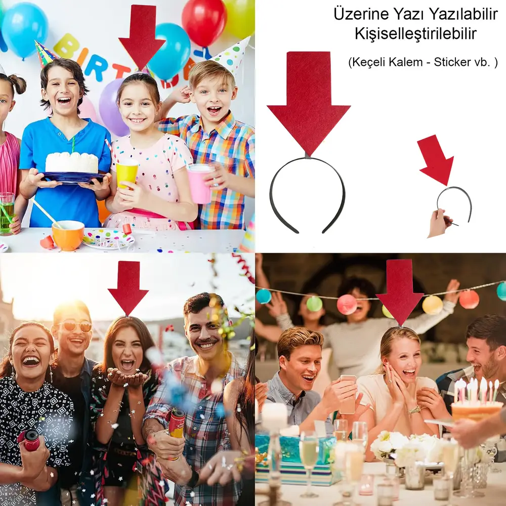 Kişiselleştirilebilir Ok Taç – Üzerine Yazı Yazılabilen Parti Tacı Kırmızı Renk 2