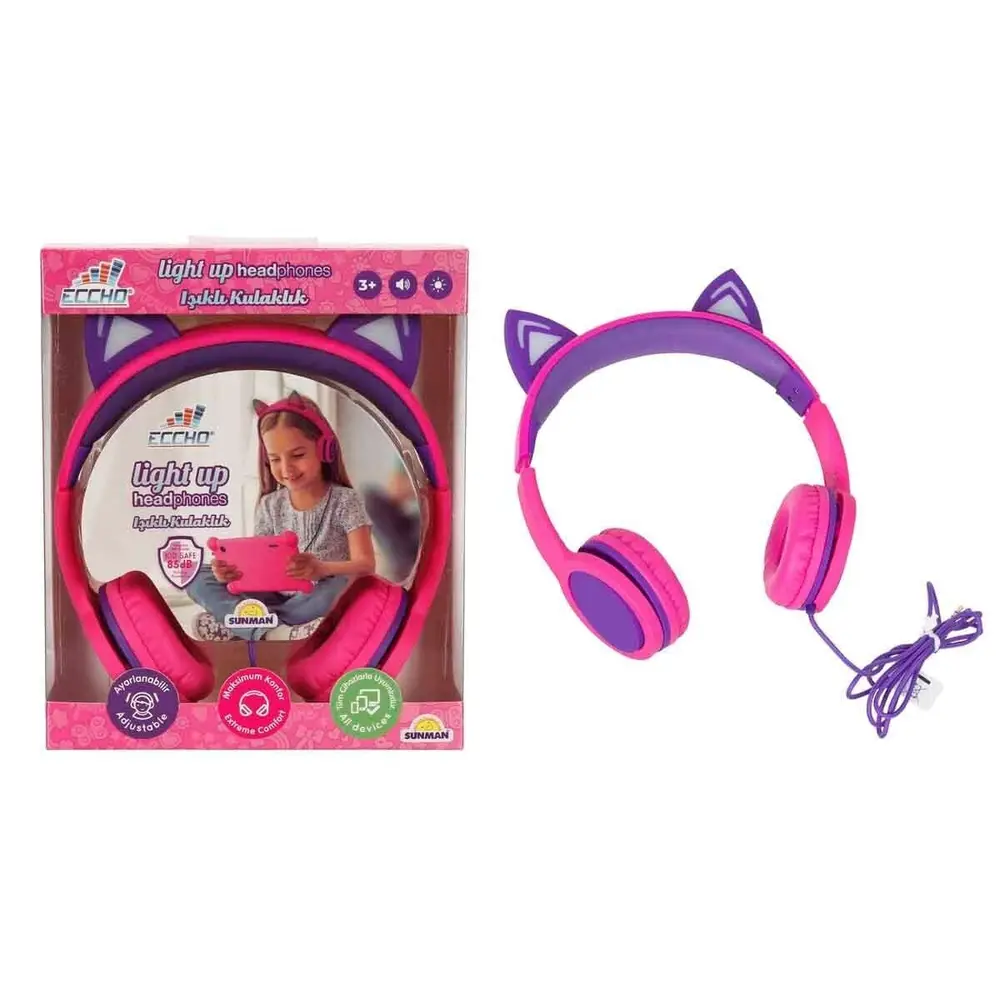 S00091067 -SUN-GLE-ECH-KULAKLIK KABLOLU KEDİ ŞKL.IŞIKLI PEMBE-MOR