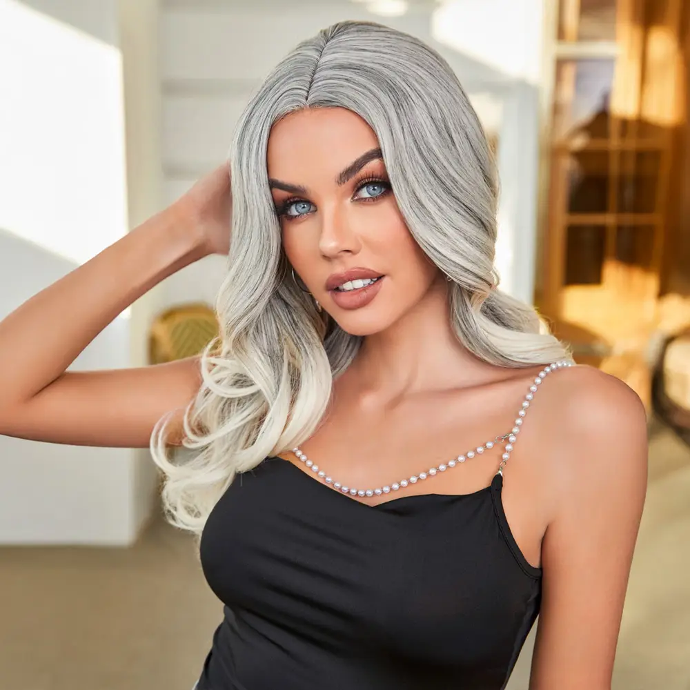 Siyah Beyaz Platin Ombre ve Röfleli Tül Peruk 6
