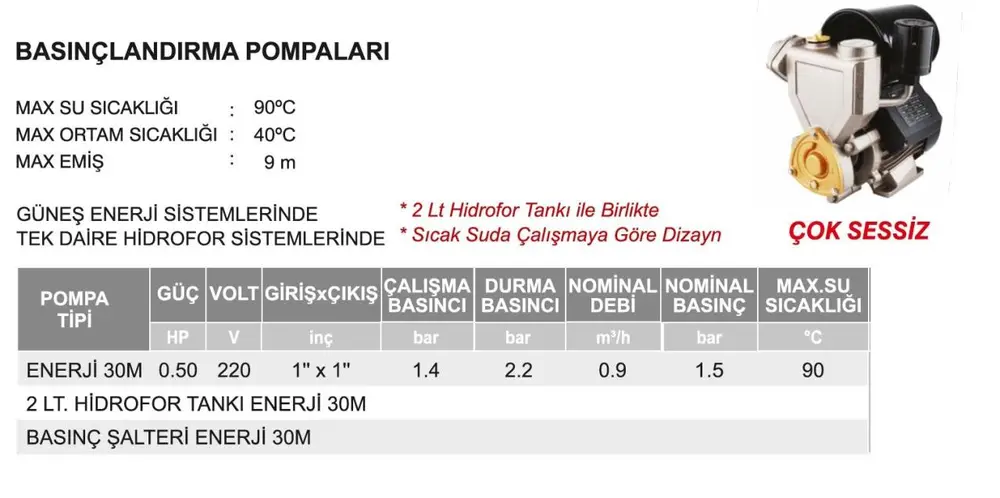 Atlantis ENJ40 Basınçlandırma Pompası Sıcak Su Uyumlu 2