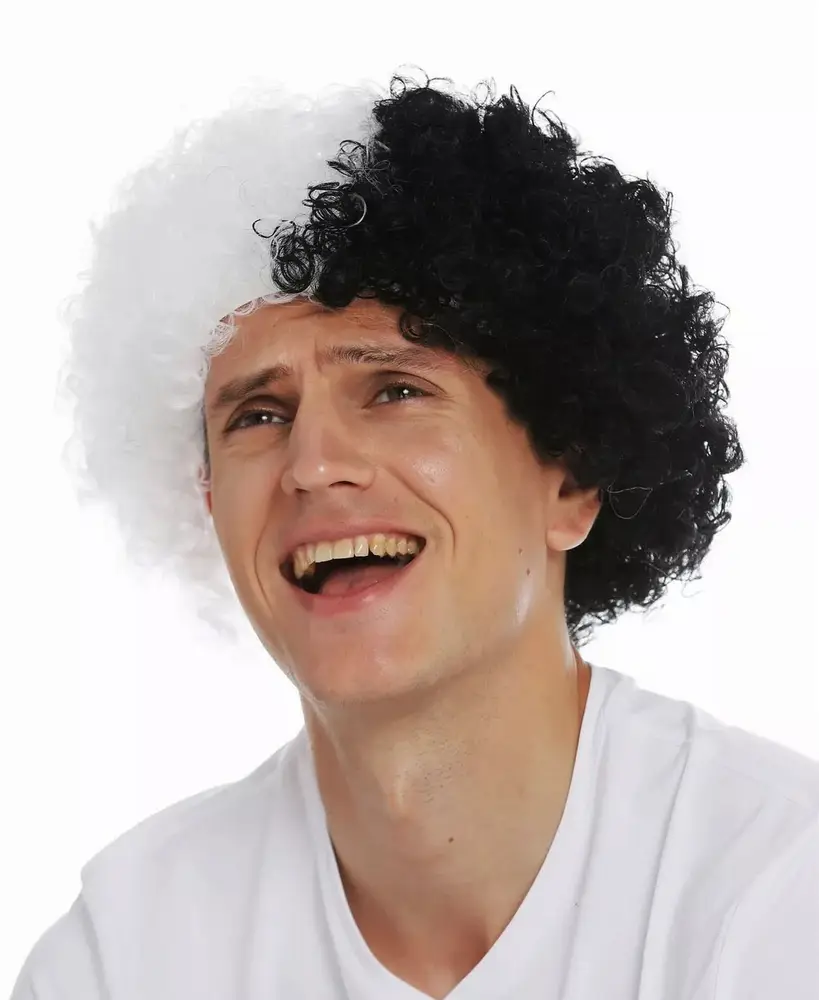 Siyah Beyaz Kıvırcık Afro Bonus Peruk Taraftar Bonus 3