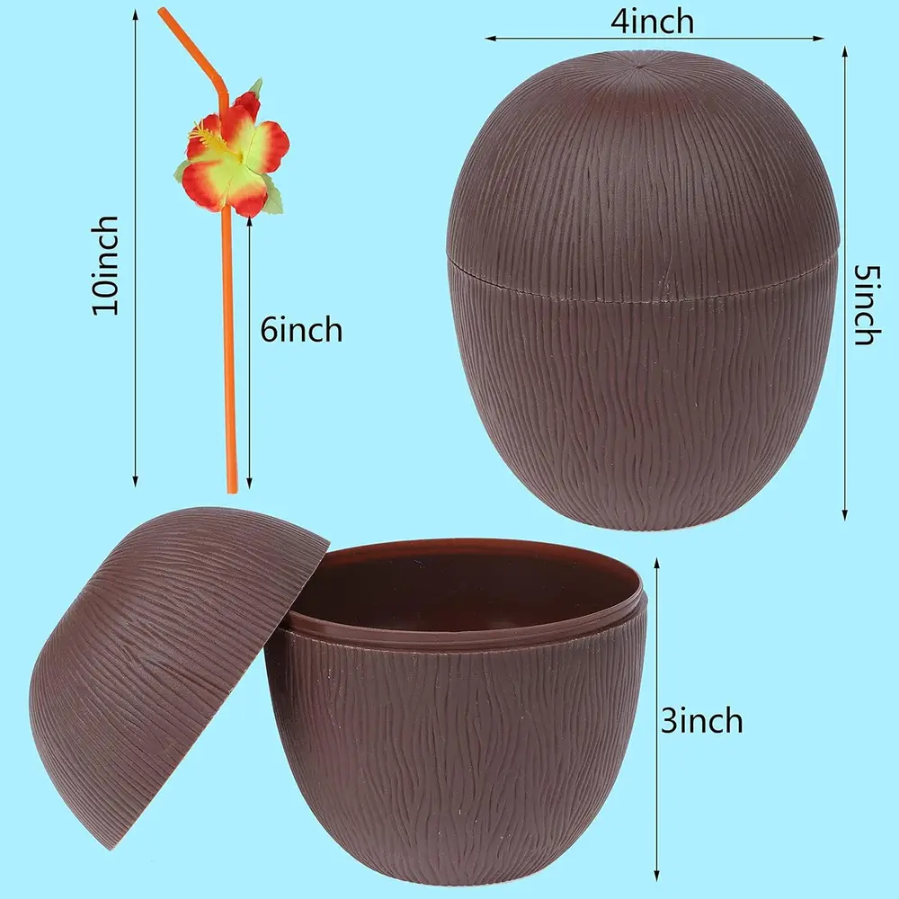 Hindistan Cevizi Hawaii Luau ha Pipetli İçecek Kabı Bardak 10x13 cm 1 Adet 5