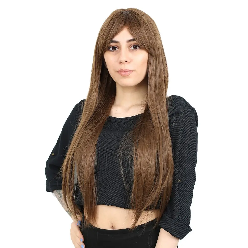 Fiber Sen Uzun Düz Kahküllü Peruk / Kumral 3