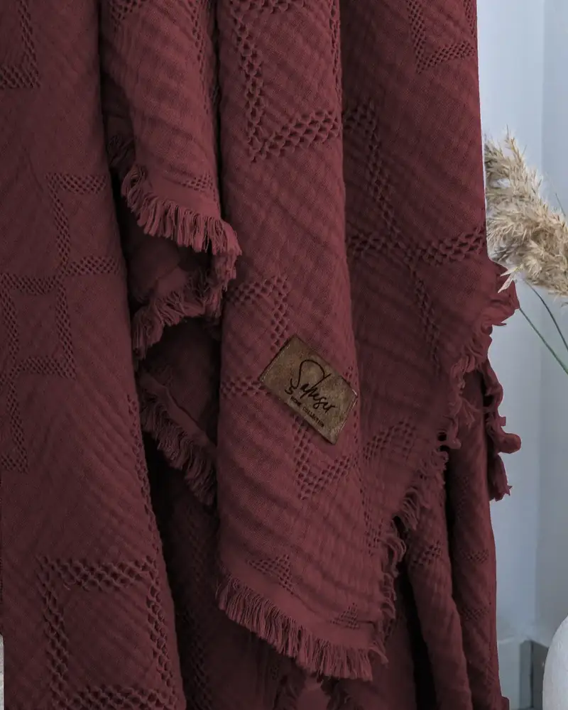 Şaheser Home Collection Müslin Yatak Örtüsü Çift Kişilik Oscar Rubby Kırmızı 2