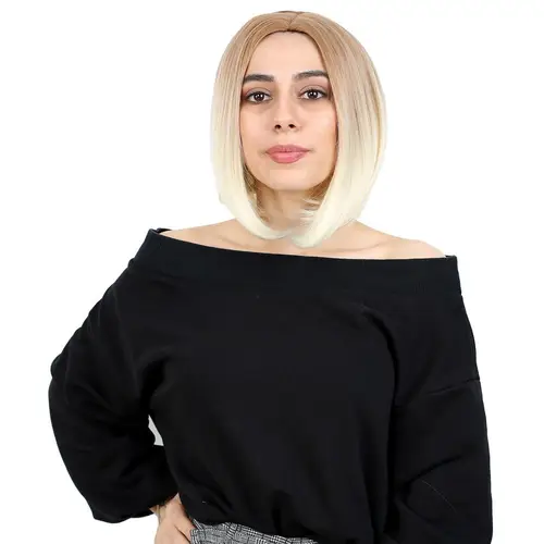 Kahkülsüz Düz Kısa Fiber Sen Peruk / Balköpüğü / Platin Ombreli