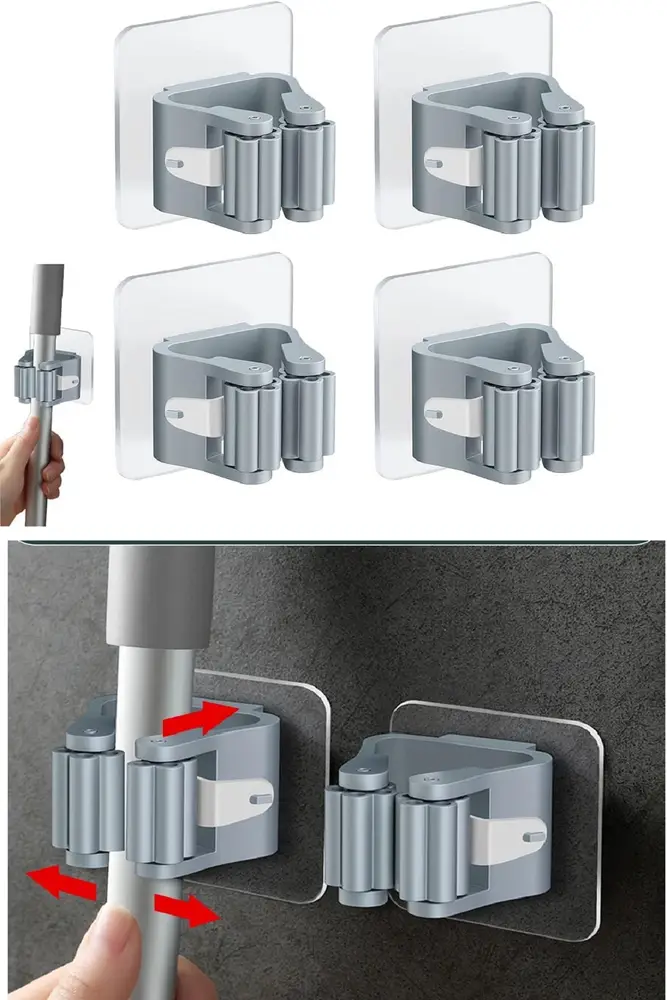 3 Lü Renkli Yapışkanlı Mop Fırça Çek pas Sap Tutucu Organizer Mutfak Banyo Düzenleyici 3