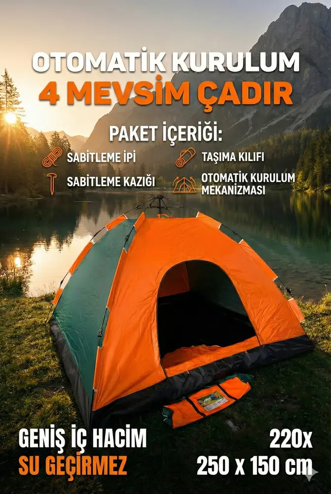Otomatik Kurulumlu Kamp Çadırı 6 Kişilik (220x250x150)cm 5