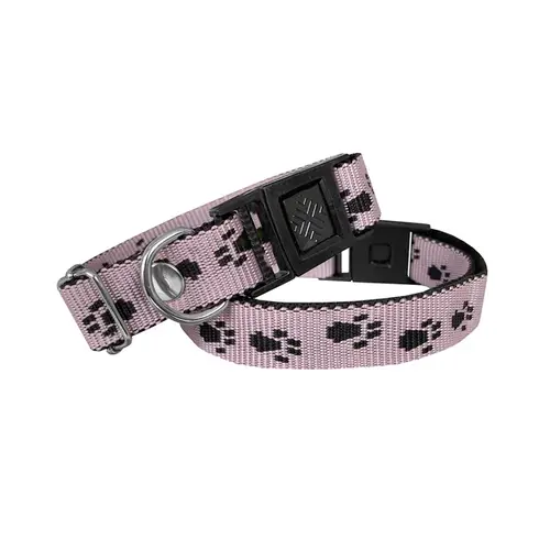 Köpek Tasması Patili Dokuma 2 cm - Min: 30 cm - Max: 50 cm Açık Pembe